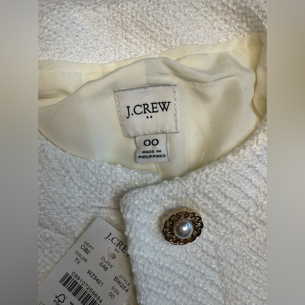 J.CREW *NWT* Tweed Lady Jacket White w/ Pearl Buttons Size XXS BW284 - Picture 5 of 14